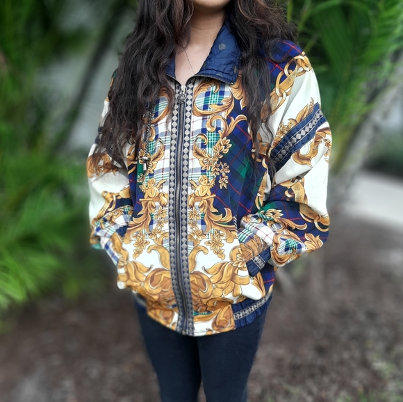 Vintage Baroque Ornate Style Multi Windbreaker 80s - Picture 7 of 8